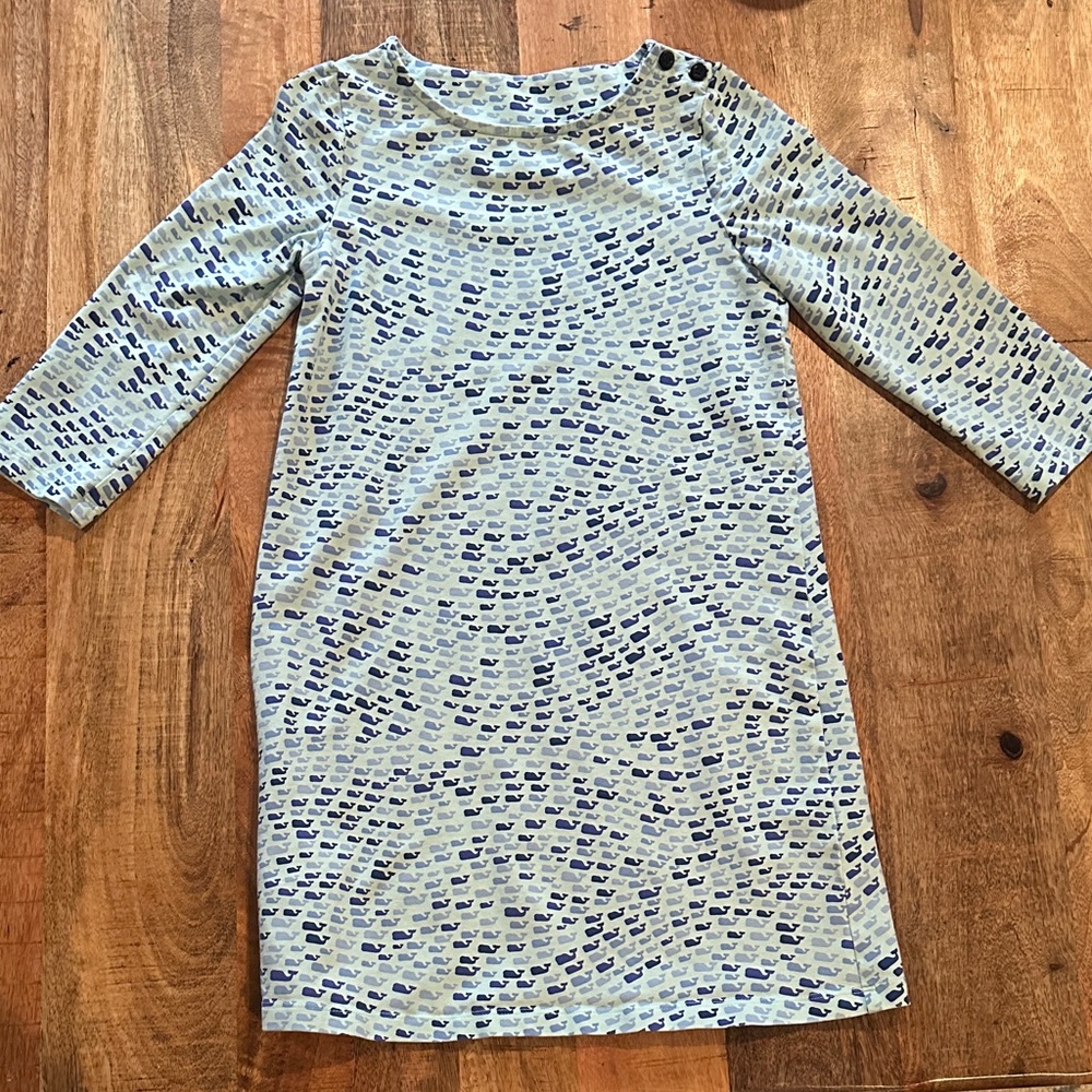 Vineyard Vines Kids S Dress in blue whales and mint long sleeve dress